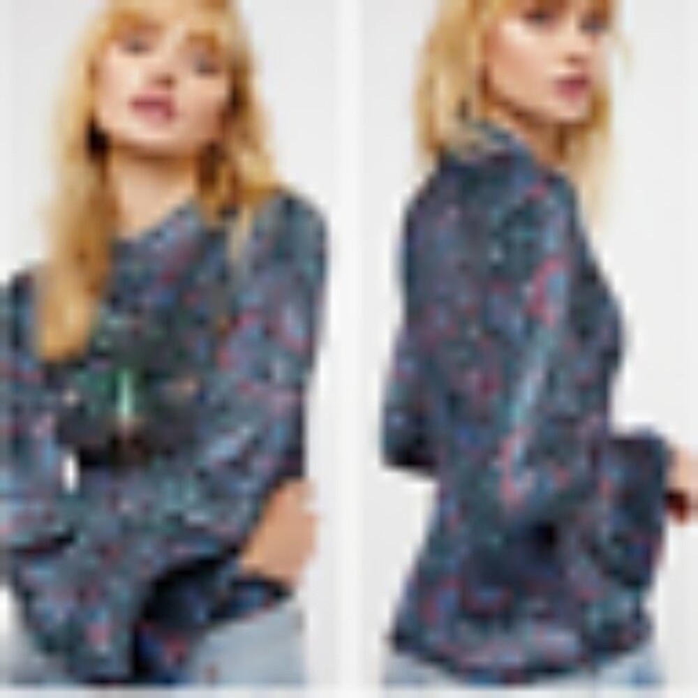 We the FREE PEOPLE Sz M Paisley Velvet Sequin Bead Embellished L'Amour Top